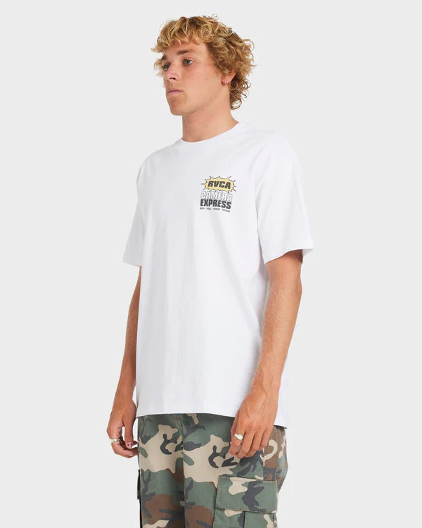CAMERA EXPRESS SS MENS SHORT SLEEVE T-SHIRT RVCA IMAGE COTTON HEAVY WEIGHT RELAXED FIT LARGE PRINT WHITE