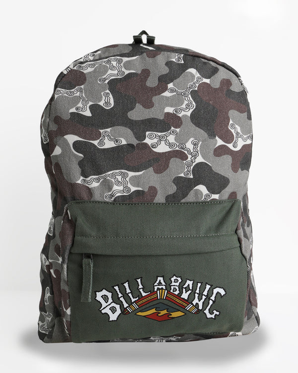 OTIS CAMO SCHOOLS OUT BACKPACK CAMO BILLABONG Cotton canvas backpack Main and front zip pockets A4 sleeve pocket Adjustable straps Logo patch