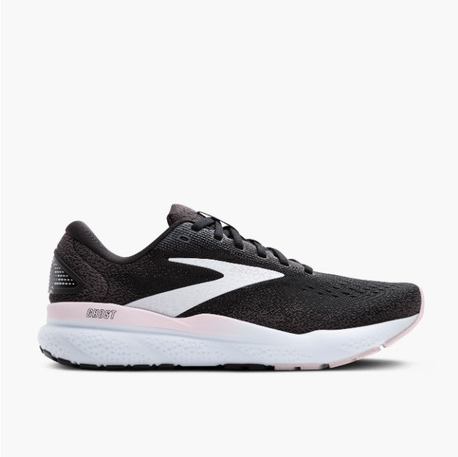 brooks ghost 16 black white orchid ice ladies running shoes marathon training road DNA loft technology pink