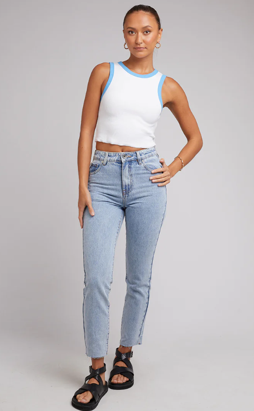 CONTRAST TANK dark blue silent theory ladies singlet top white white high neck