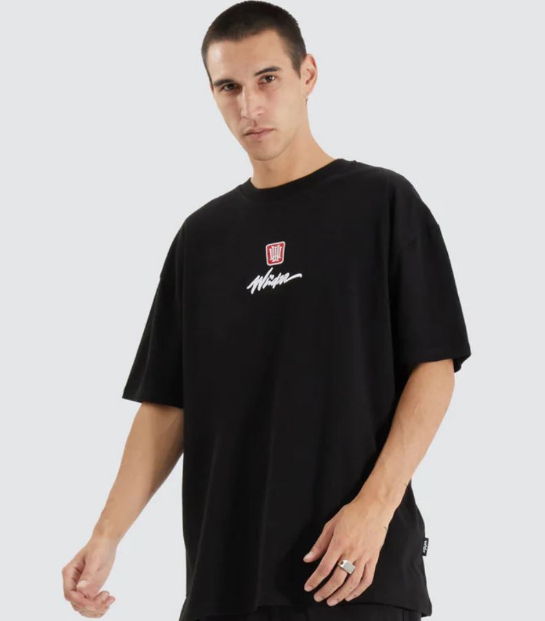 DETONE BOX FIT TEE WNDRR BLACK MENS T-SHIRT LOOSE BOX FIT OVERSIZED TOP LOGO
