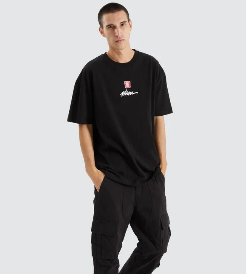 DETONE BOX FIT TEE WNDRR BLACK MENS T-SHIRT LOOSE BOX FIT OVERSIZED TOP LOGO