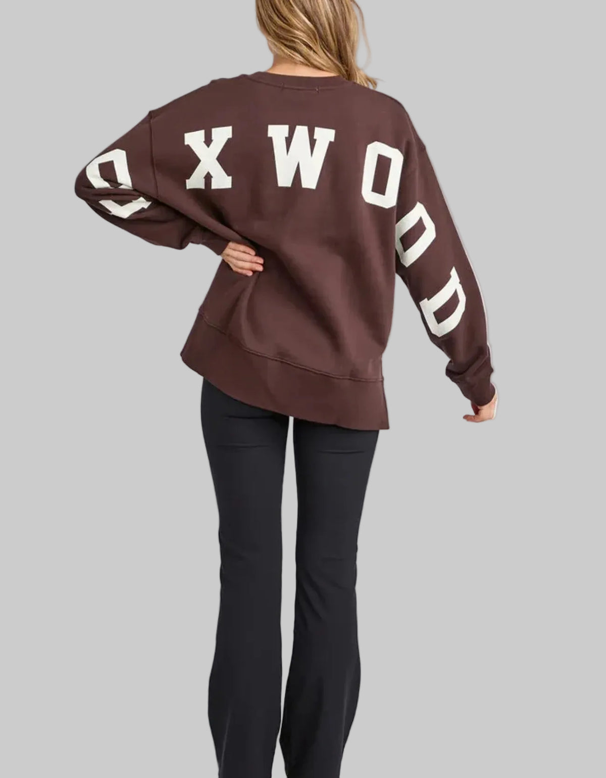 foxwood brown jumper with foxwood written across the front