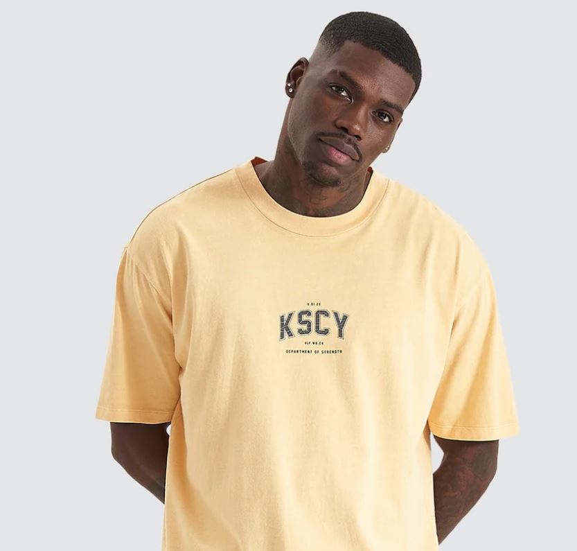 oversized fit HEAT BOX FIT TEE pigment sunburst mens t-shirt clothing yellow