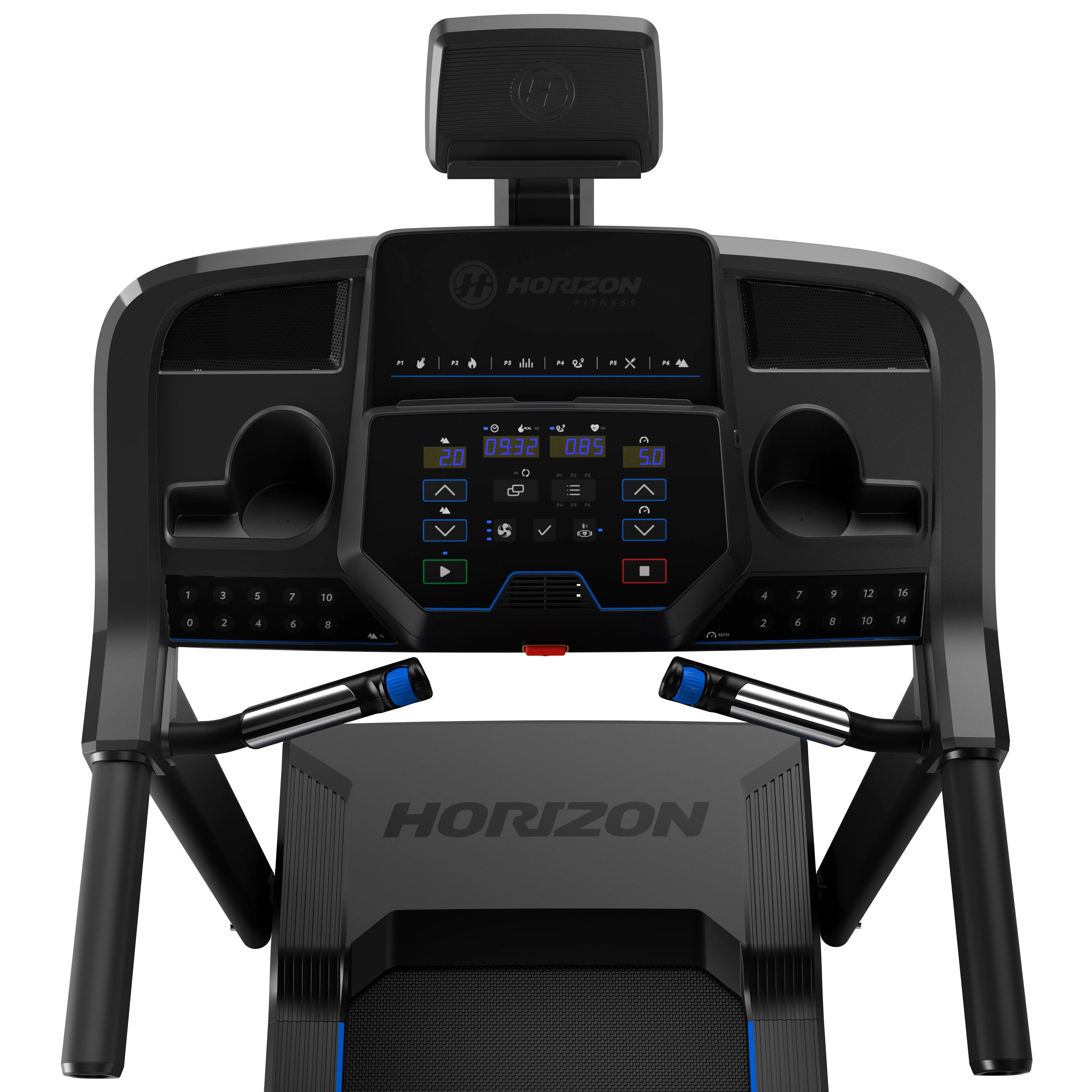 HORIZON 5.0 TRADMILL AT-21 Bluetooth 4.0 FTMS On-Demand Fitness Effortless FeatherLight™ Folding EasyDial™ Thumb Controls Powerful 2.5 HP Motor Speed Range: 0.8 – 16 km/h | Incline Range: 0 – 10% black grey blue Assembled: 179 x 85 x 150 cm | Folded: 116 x 85 x 154 cm