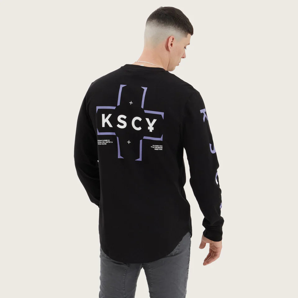 kirk dual curved long sleeve tee, jet black, mens shirts, mens long sleeve shirts, kiss chacey shirts, mens kiss chacey long sleeve shirts, kiss chacey