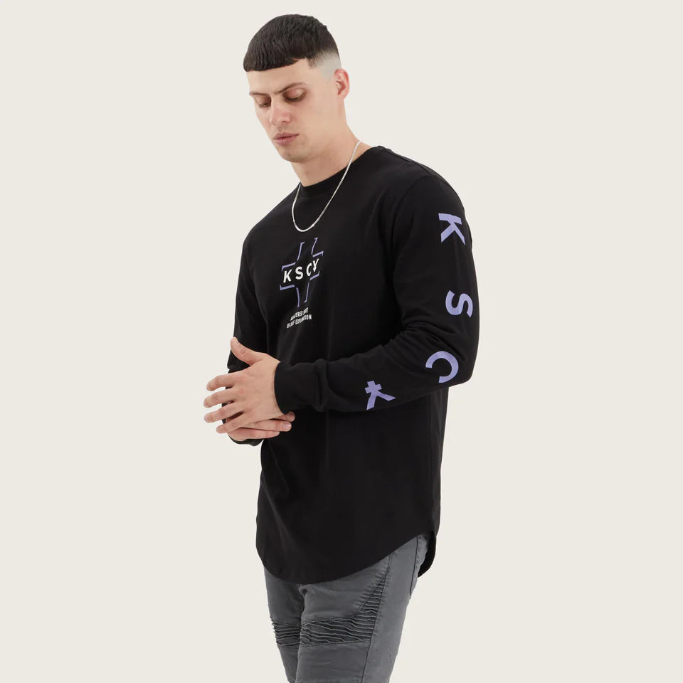 kirk dual curved long sleeve tee, jet black, mens shirts, mens long sleeve shirts, kiss chacey shirts, mens kiss chacey long sleeve shirts, kiss chacey
