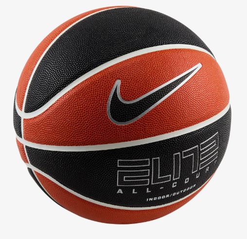 NIKE ELITE COURT 8P BASKETBALL AMBER/BLACK/METALLIC SILVER INDOOR OURDOOR COMPETITIVE BALL ORAGNGE TICK LOGO
