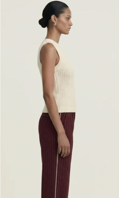 REED RELAXED PANT WINE PINSTRIPE WOMENS PANT RED CREAM