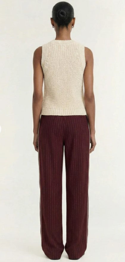 REED RELAXED PANT WINE PINSTRIPE WOMENS PANT RED CREAM