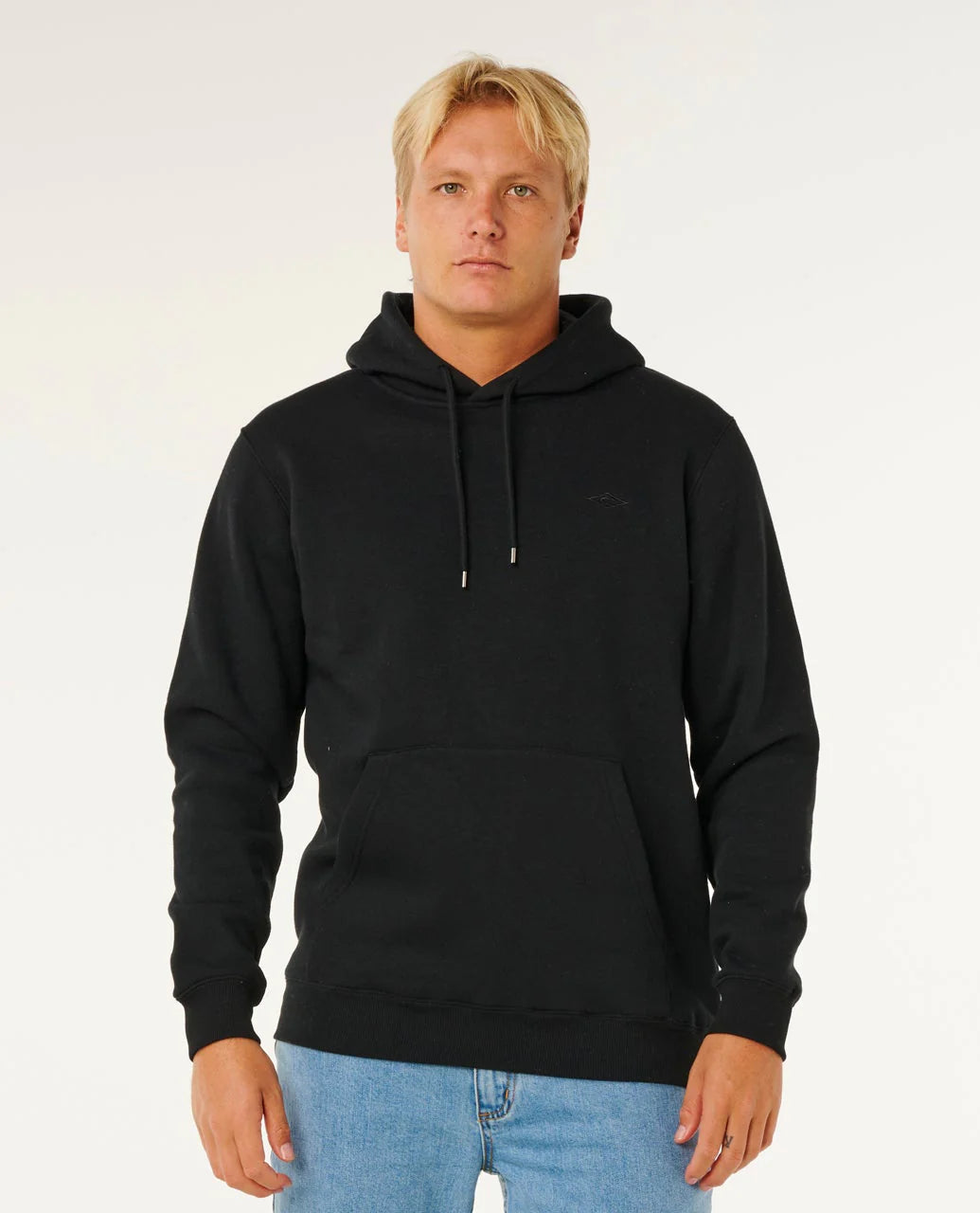 Man wearing a black hoodie on a white background