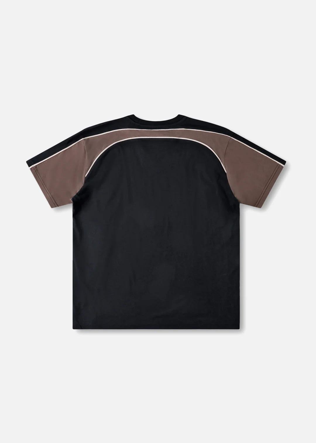 Black t-shirt with brown sleeves on a white background