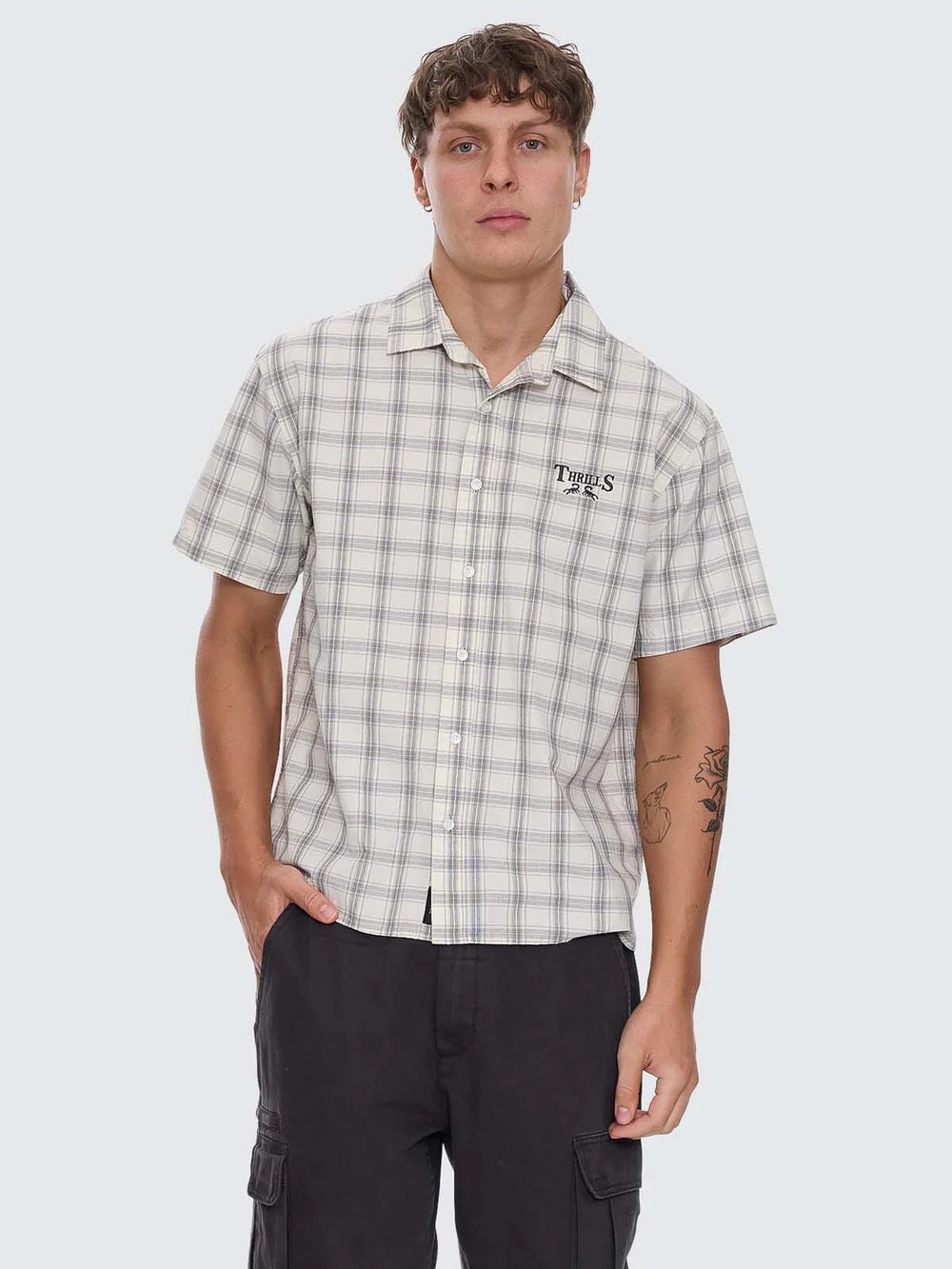 TOUCH THE SKY CHECK SHORT SLEEVE CROPPED SHIRT