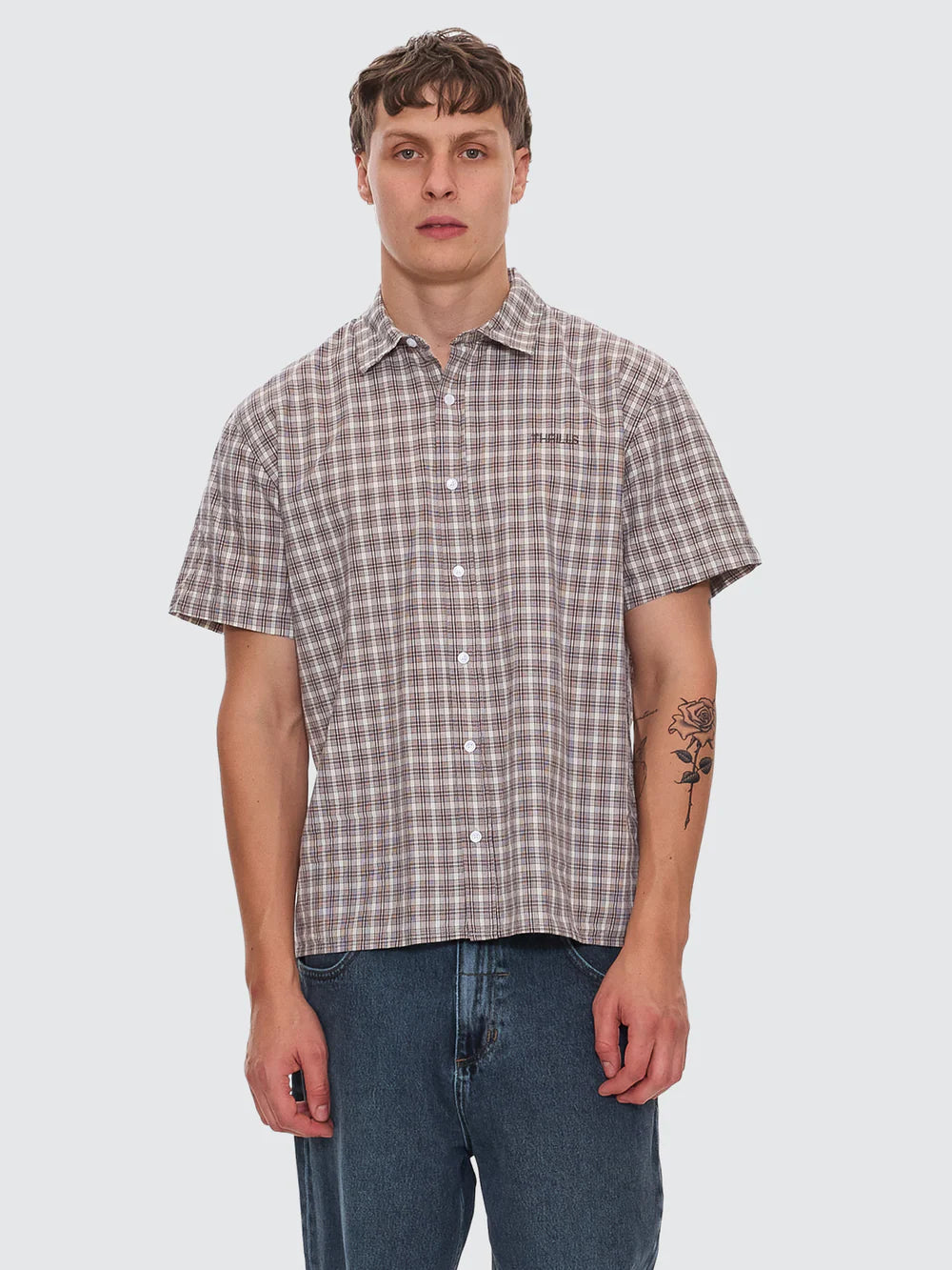 ADORNED CHECK SHORT SLEEVE SHIRT