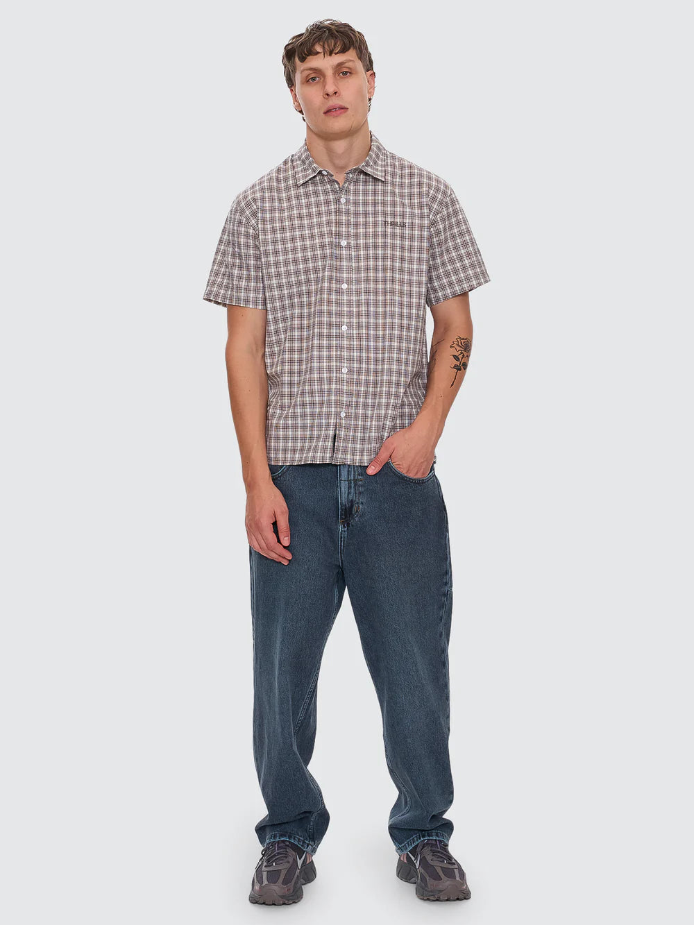 ADORNED CHECK SHORT SLEEVE SHIRT