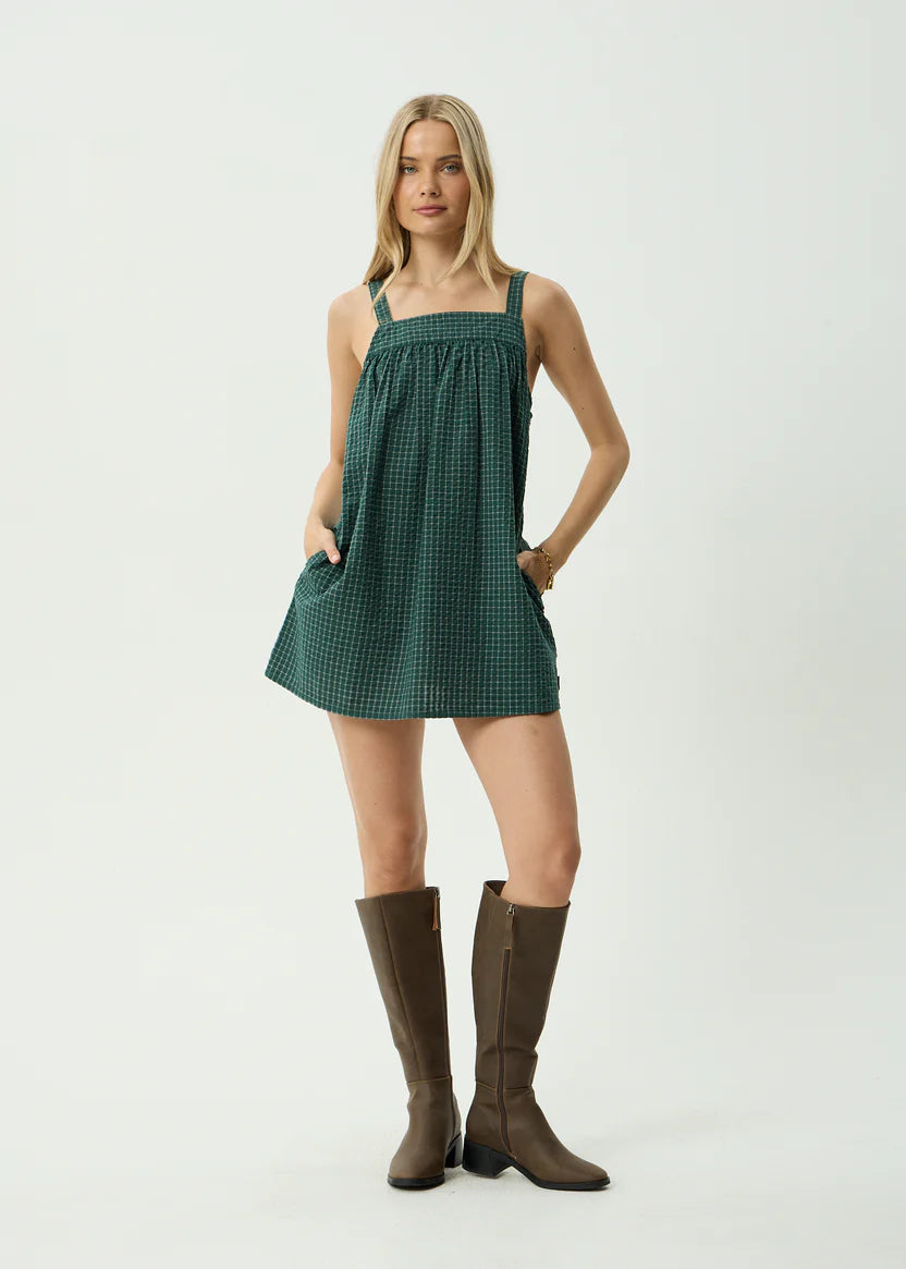 afends seersucker pine check dress mini