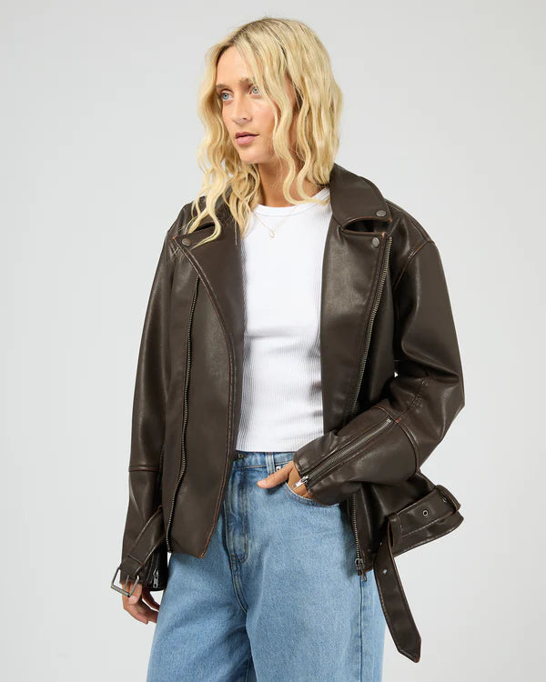 MOSS WASHED BIKER JACKET