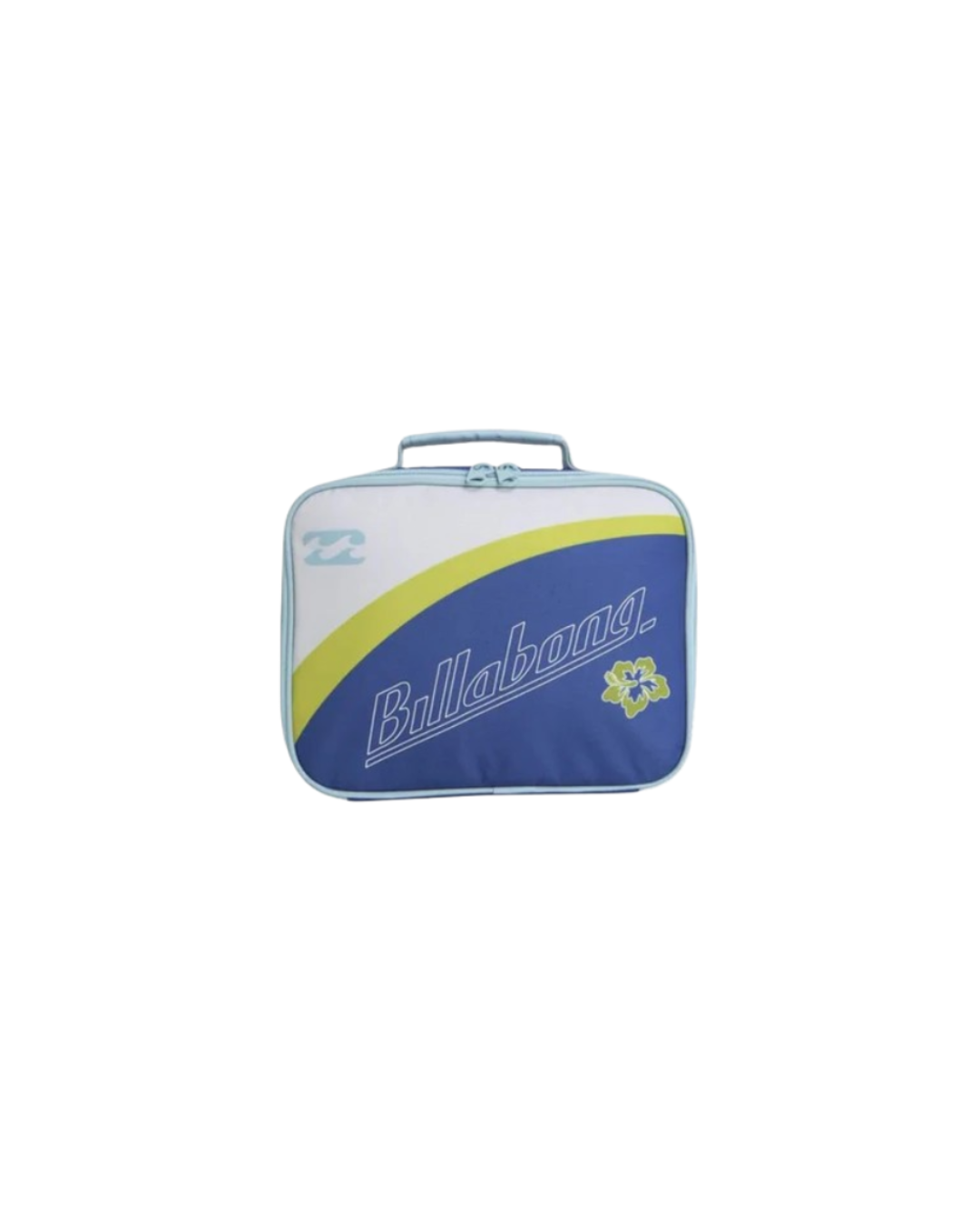 Billabong lunch bag with blue and yellow design on a white background