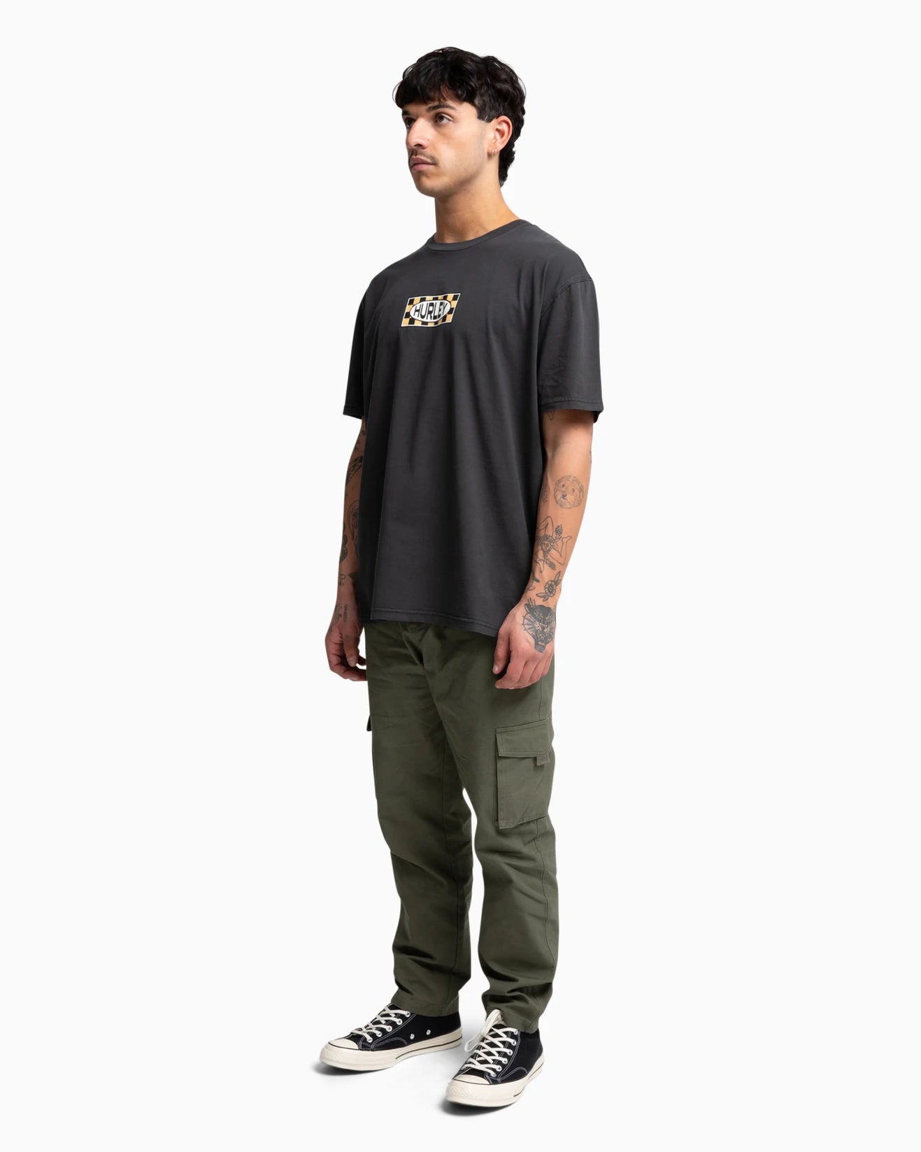 check tee, black, hurley, mens t-shirt