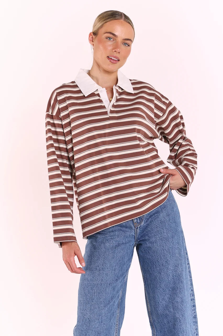 brown stripped long sleeve
top
