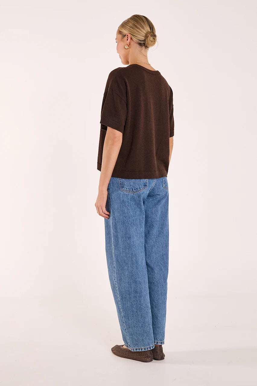 chocolate brown short sleeve knit