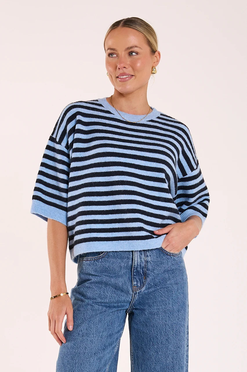 blue and chocolate stripe knit
