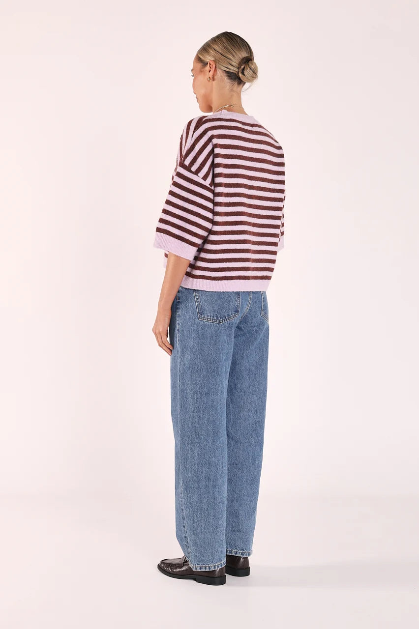 lilac and brown knit top