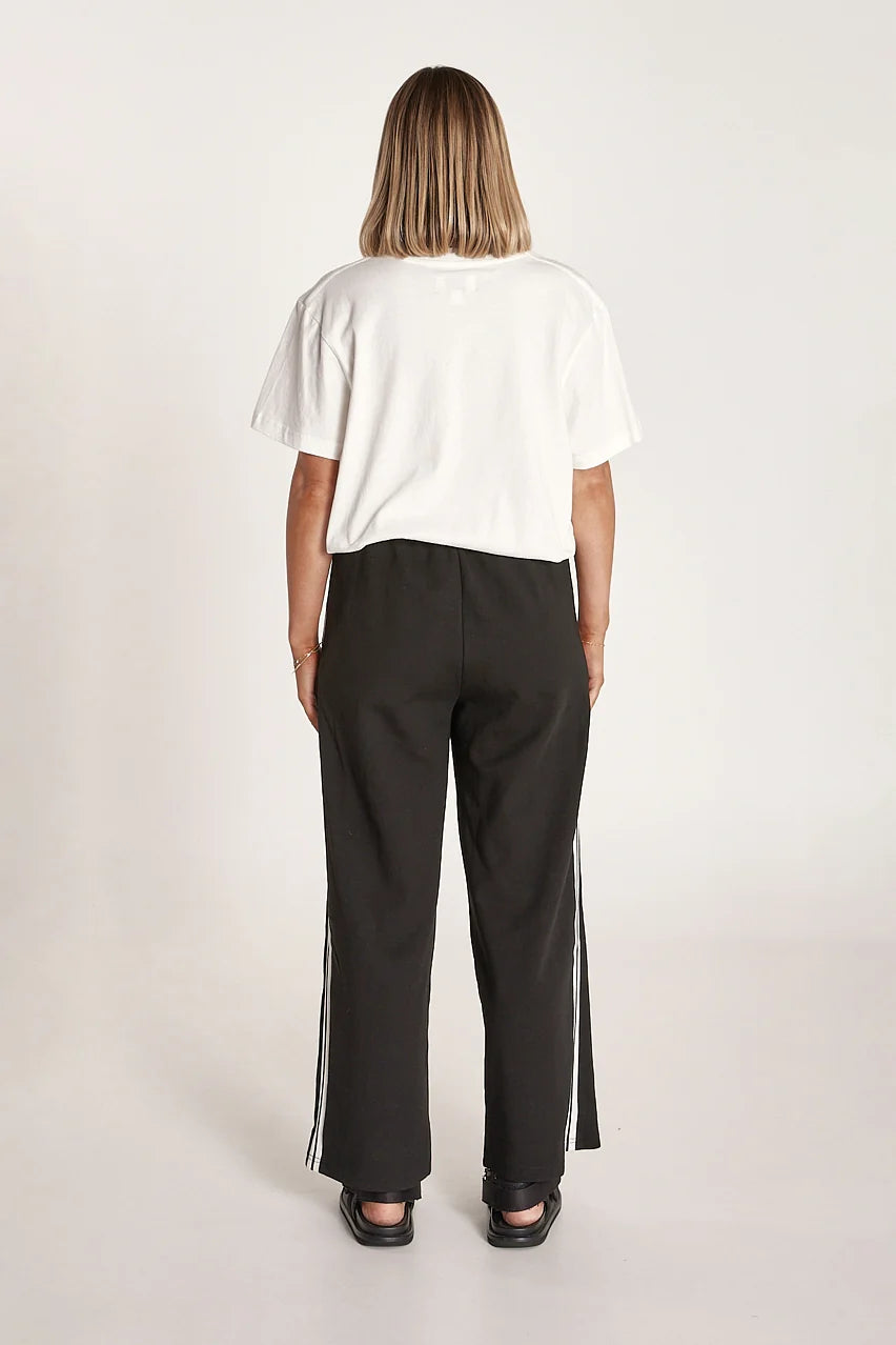 black cropped pant with white stripe