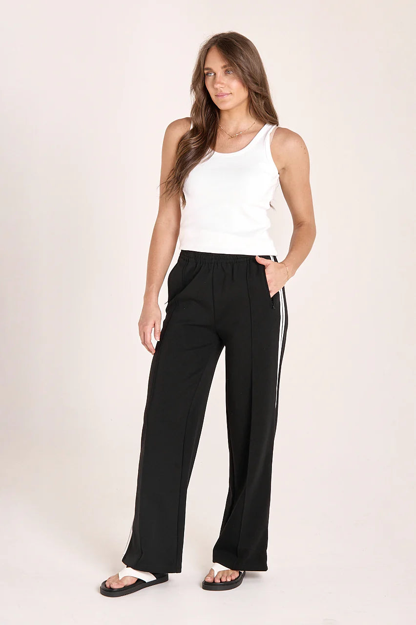 black pant ladies white stripe