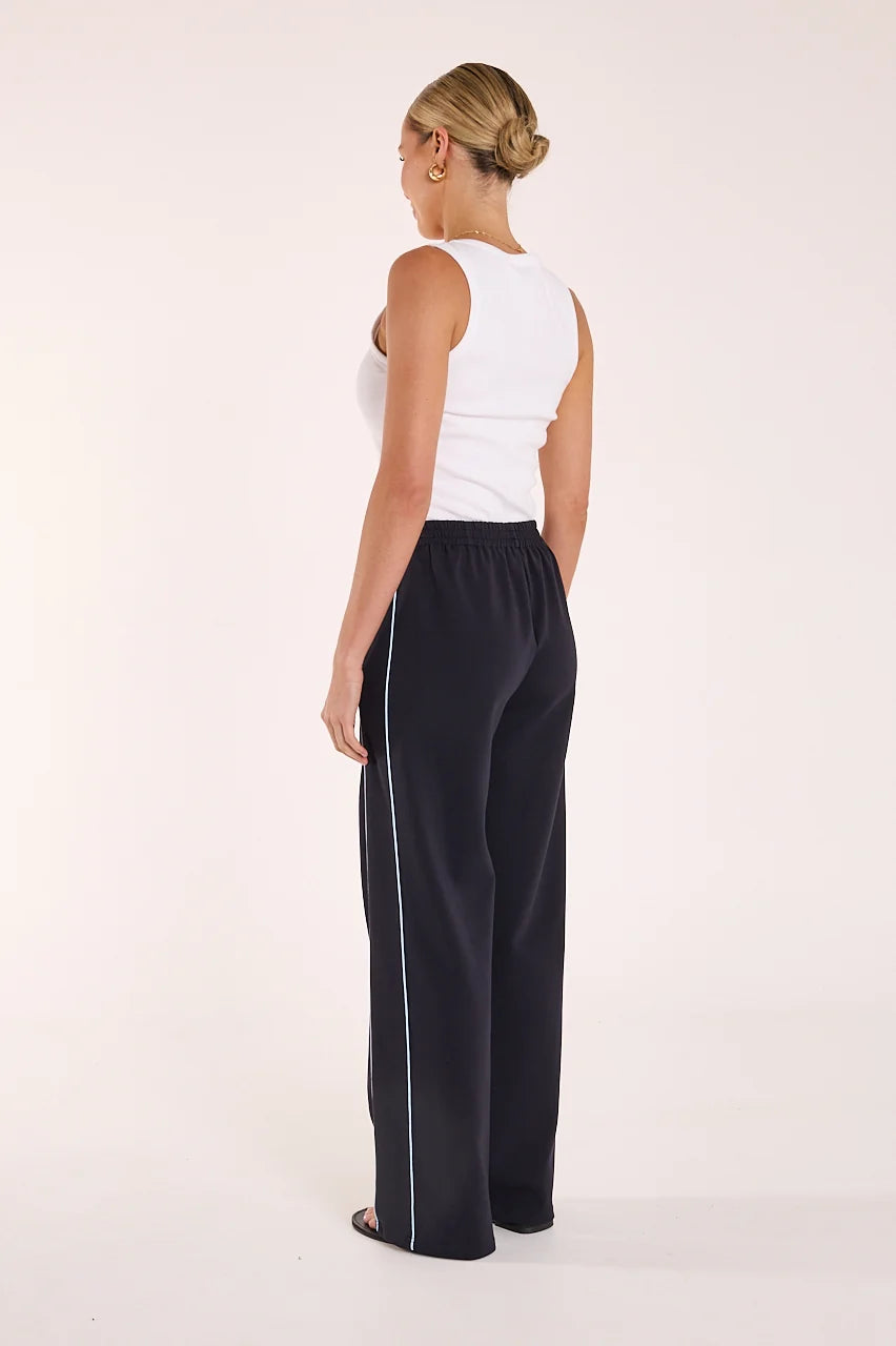 navy wide leg pant light blue stripe