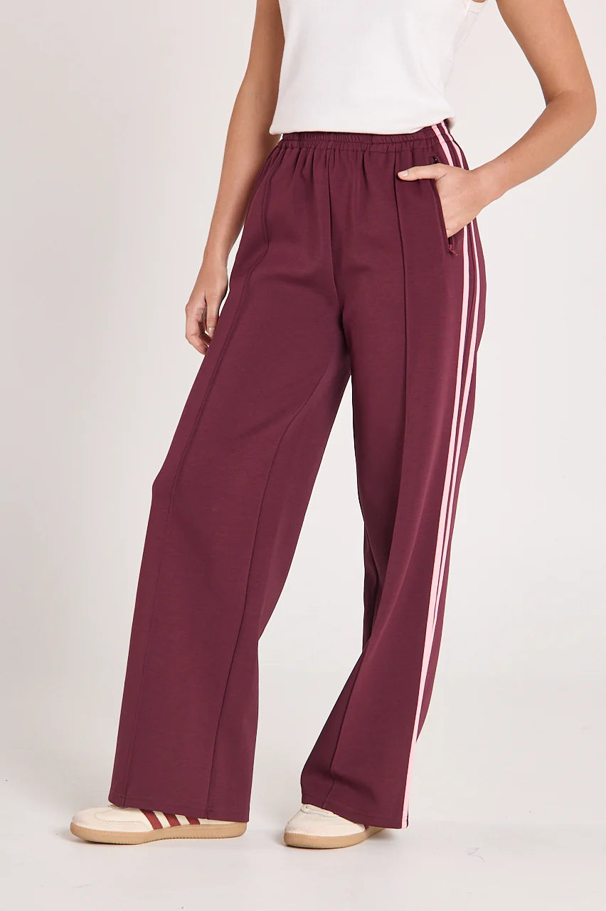 plum wide leg pant with stripe