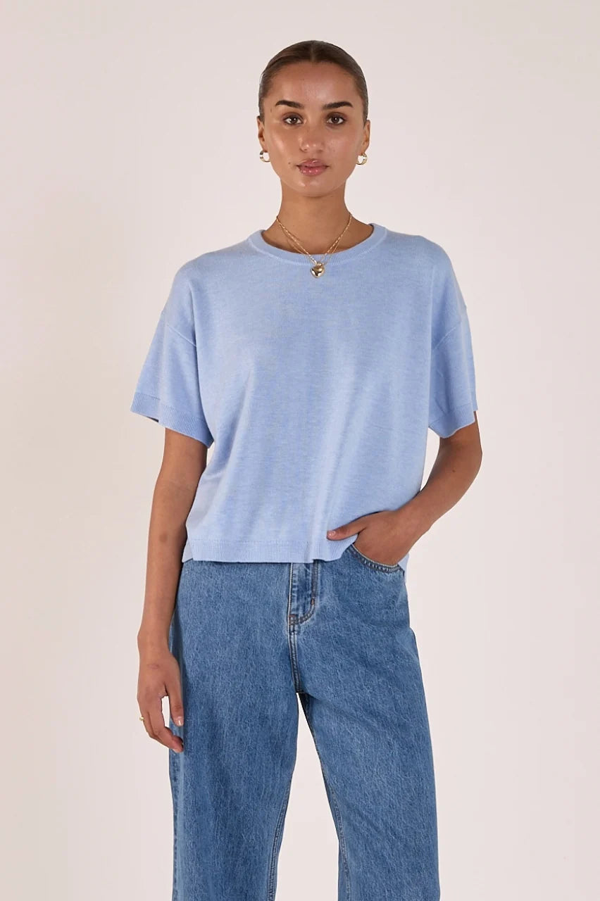 light blue short sleeve knit lightweight