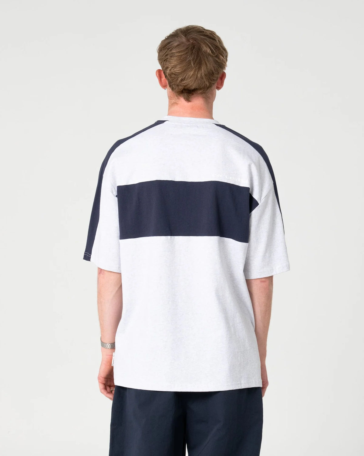 mens rusty oversized navy white tee