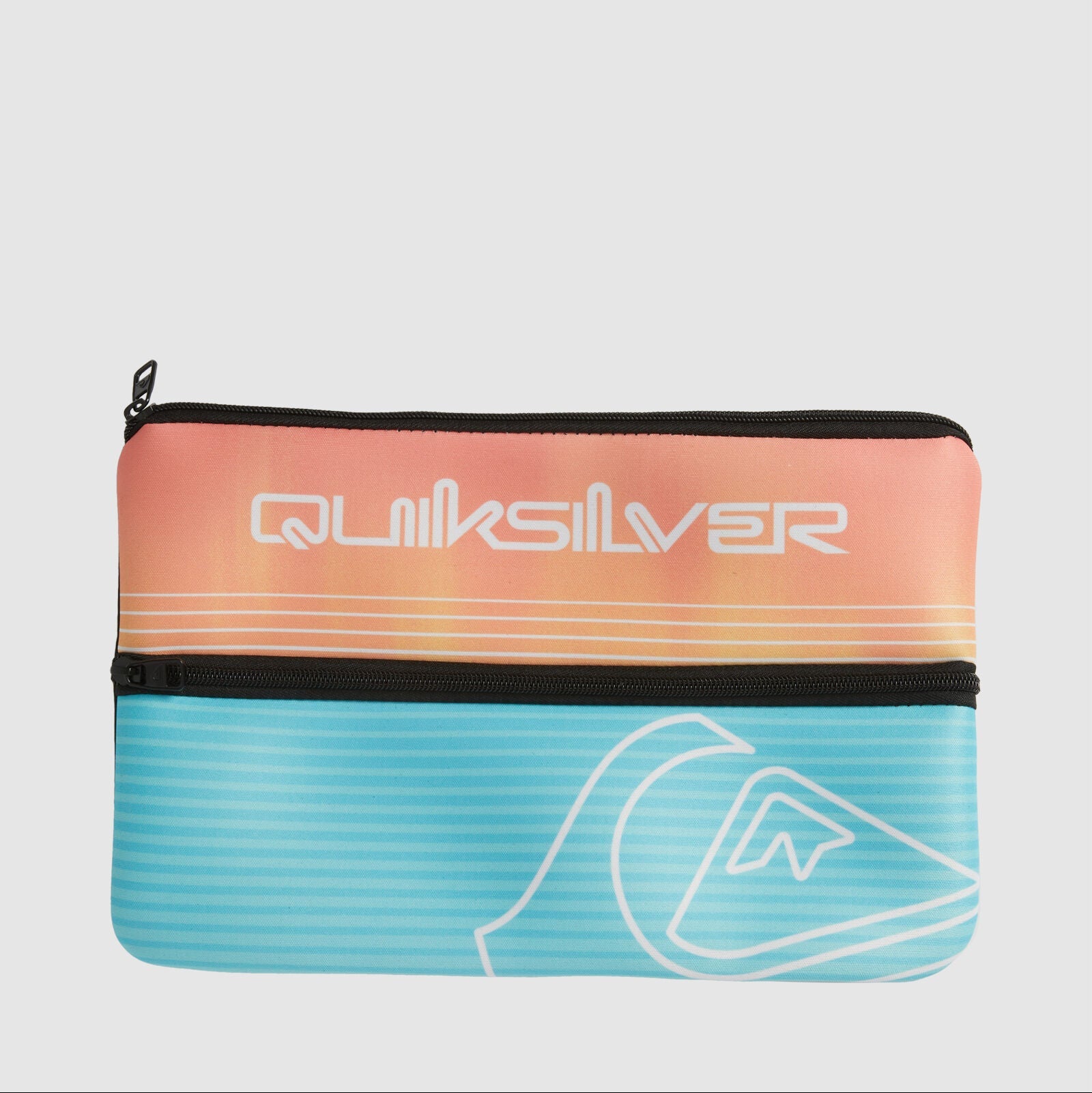 BLOCKED JUMBO BOYS PENCIL CASE BOYS ACCESSORIES QUIKSILVER BLUE ORANGE ZIP 2 COMPARTMENTS BACK TO SCHOOL