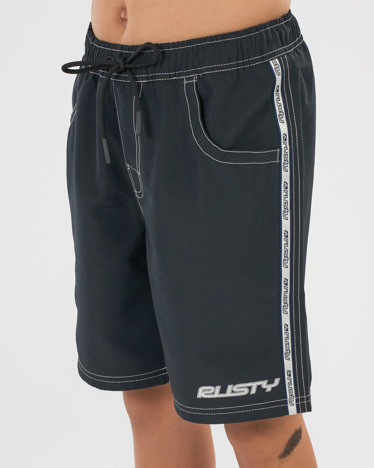 black boys short with white piping