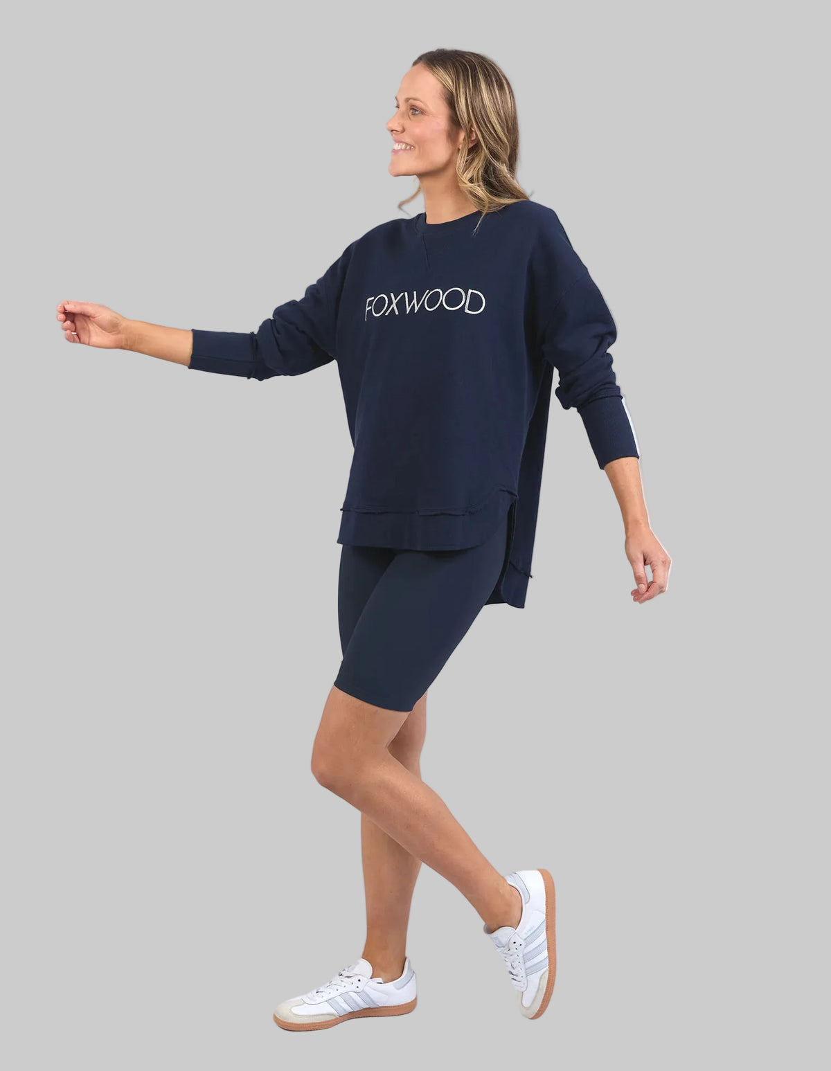 navy crew sweatshirt metallic logo