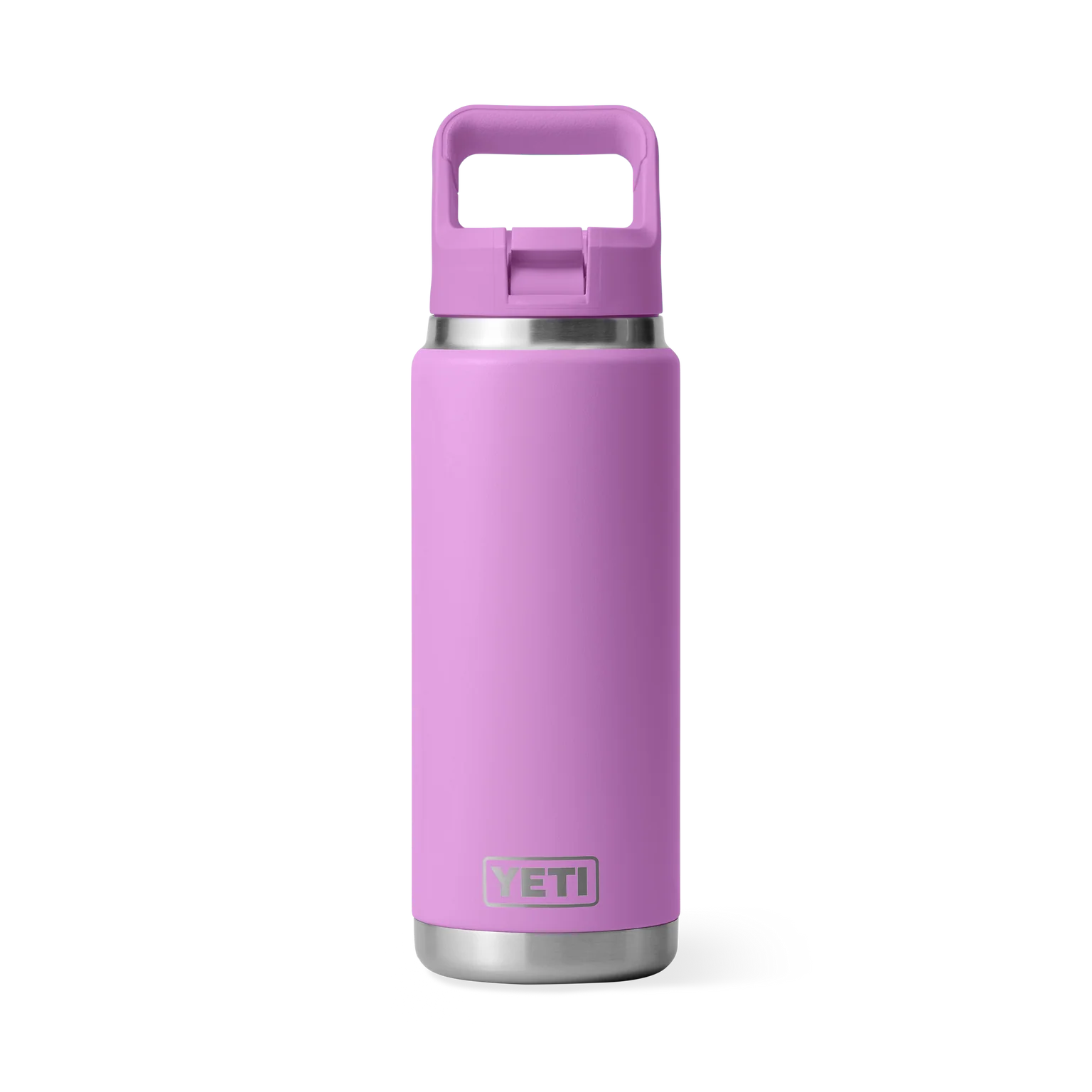 Purple YETI bottle with chug cap on a white background