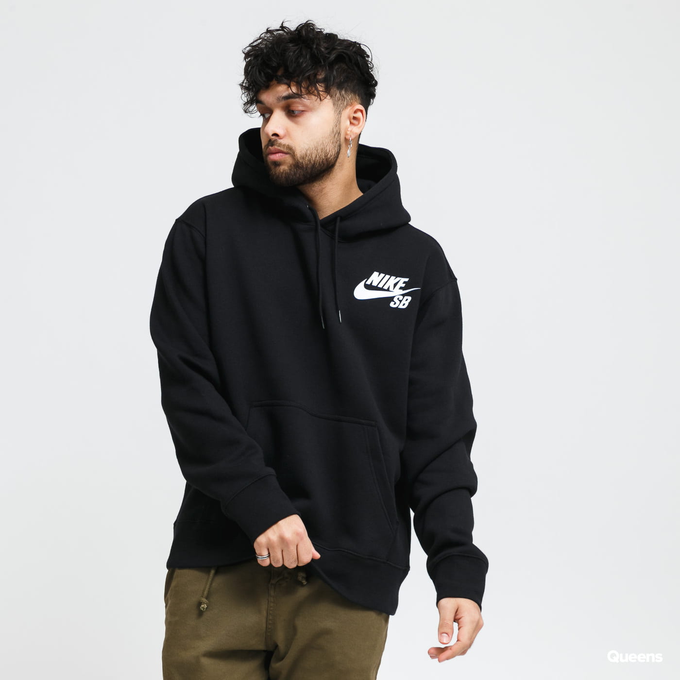 ICON HOODIE PULLOVER ESSENTIAL BLACK WHITE MENS JUMPER NIKE SB