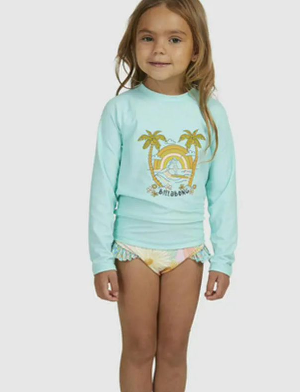 ISLAND DREAMS SUNSHIRT AQUA BILLABONG GIRLS YOUTH SWIMWEAR SPF PROTECTION LONG SLEEVE