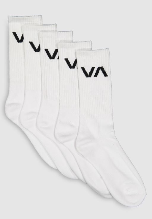 SPORT SOCK 5 PACK WHITE MENS ESSENTIAL RVCA ACCESSORY