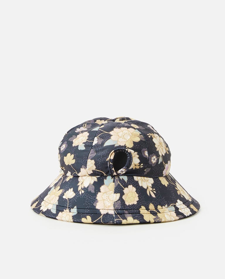 ALOHA SURF SWIM HAT - MINI WASHED BLACK RIPCURL GIRLS YOUTH HEADWEAR FLORAL PATTERN WATER PROOF BUCKET HAT