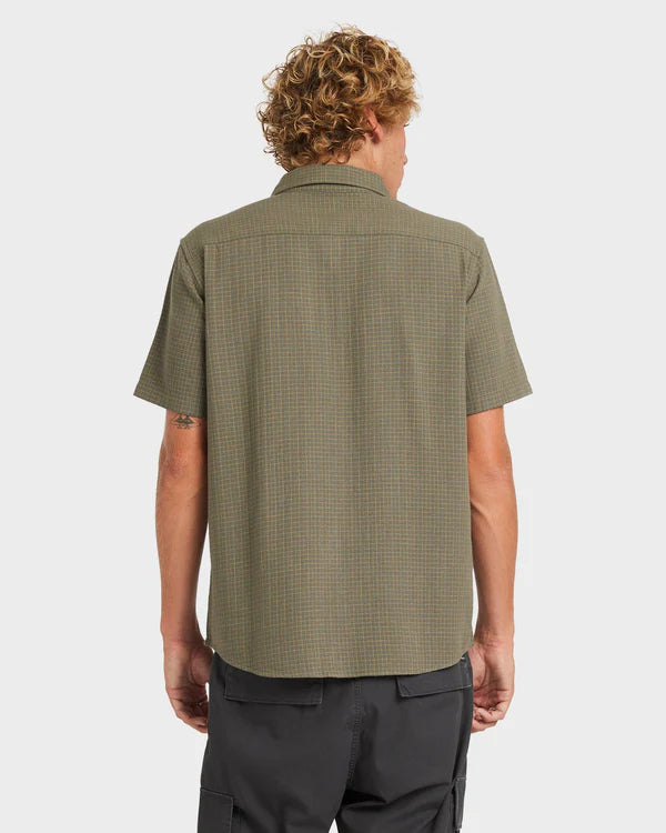 COSTA PLAID SAGE GREEN RVCA MENS COLLARED SHIRT POCKETS LOGO BOYS CHECKERED CHECK