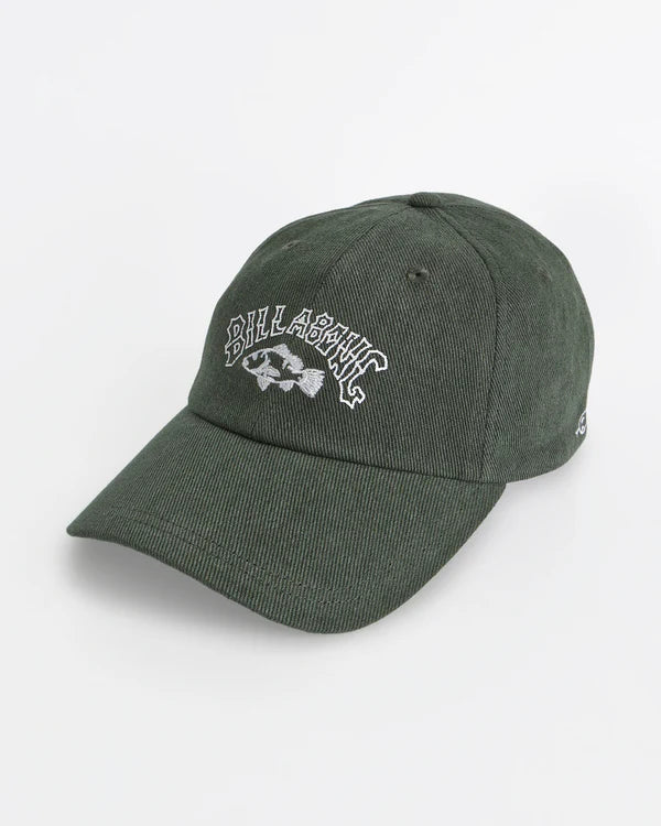 OTIS ESTUARY DAD CAP BILLABONG WOMENS HAT PINE GREEN FISH STITCHING Dad cap Fitted construction Adjustable snapback Exterior branding embroidery and print
