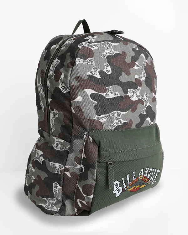 OTIS CAMO SCHOOLS OUT BACKPACK CAMO BILLABONG Cotton canvas backpack Main and front zip pockets A4 sleeve pocket Adjustable straps Logo patch