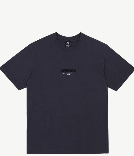 AFENDS MENS T-SHIRT EMBROIDED PRINT RIBBED CREW NECK VINYL RETRO TEE CHARCOAL MENS TEE