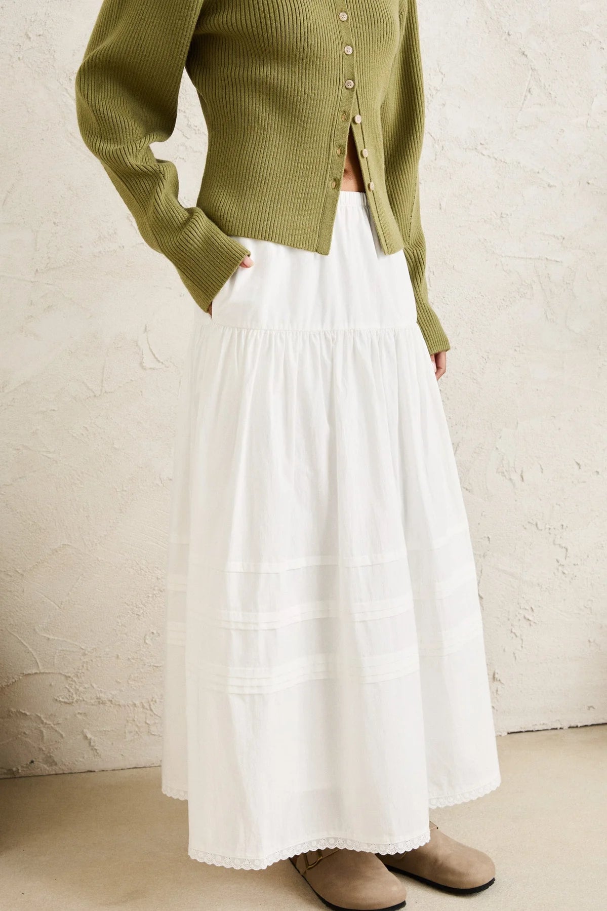 SOLENE RUFFLE MIDI SKIRT