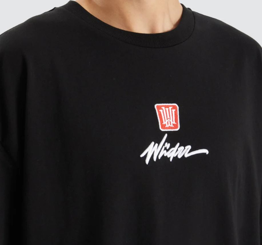 DETONE BOX FIT TEE WNDRR BLACK MENS T-SHIRT LOOSE BOX FIT OVERSIZED TOP LOGO