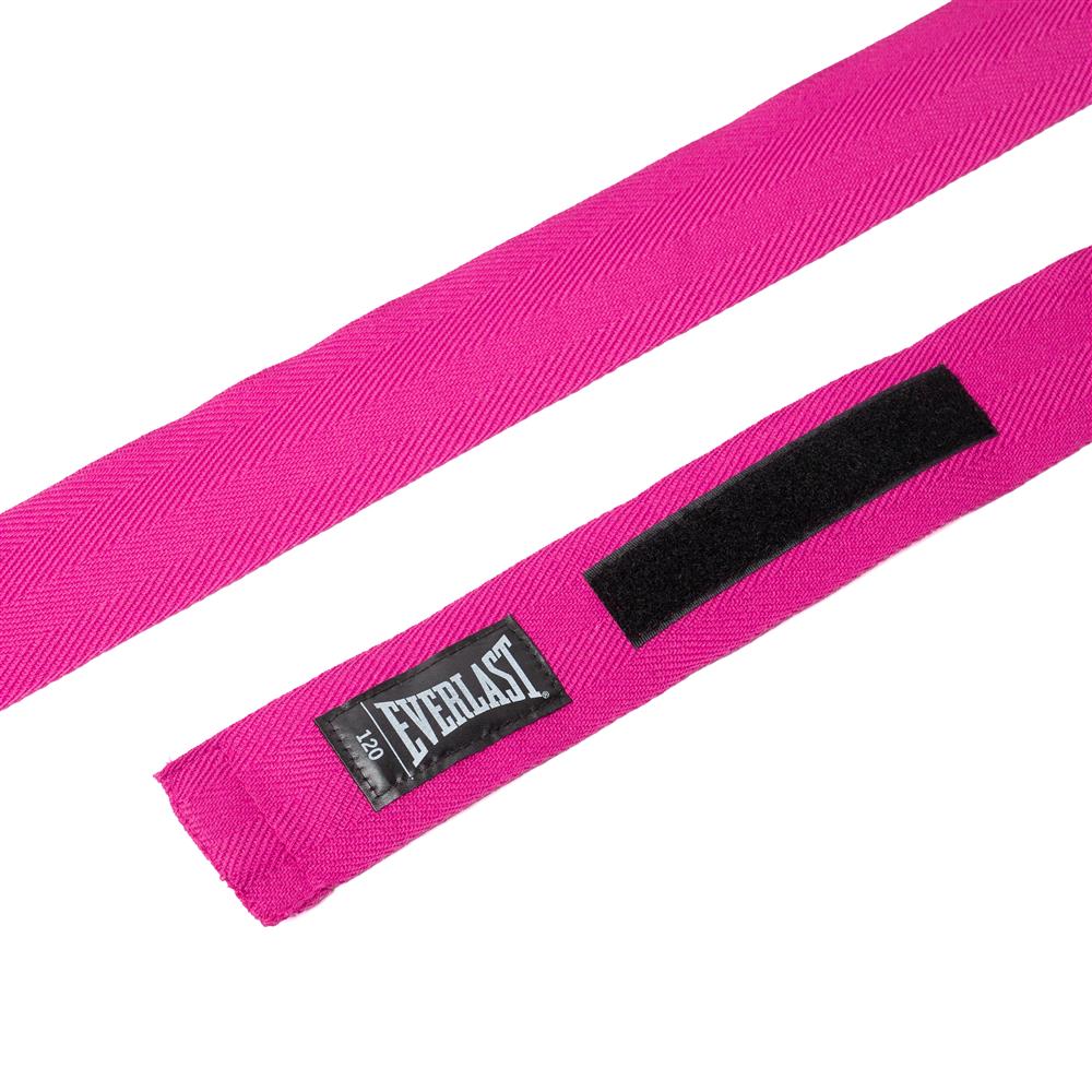 Pink martial arts wriststraps with Everlast logo on a white background