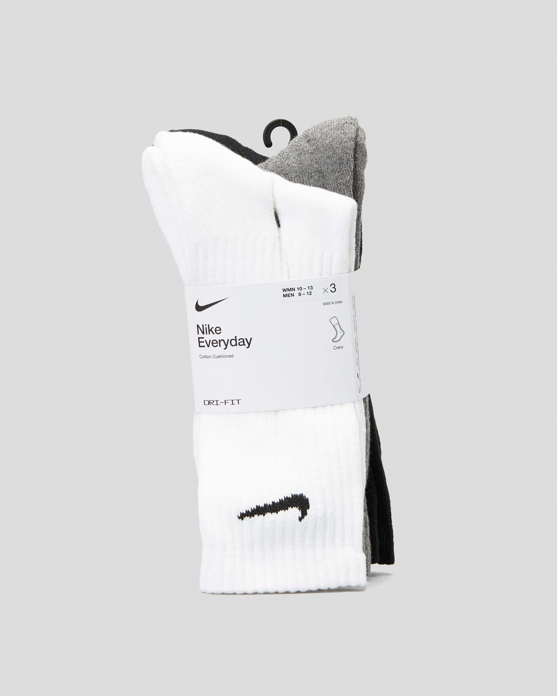 EVERYDAY CUSH CREW SOCKS MENS WOMENS ACCESSORIES GREY BLACK WHITE DRI-FIT