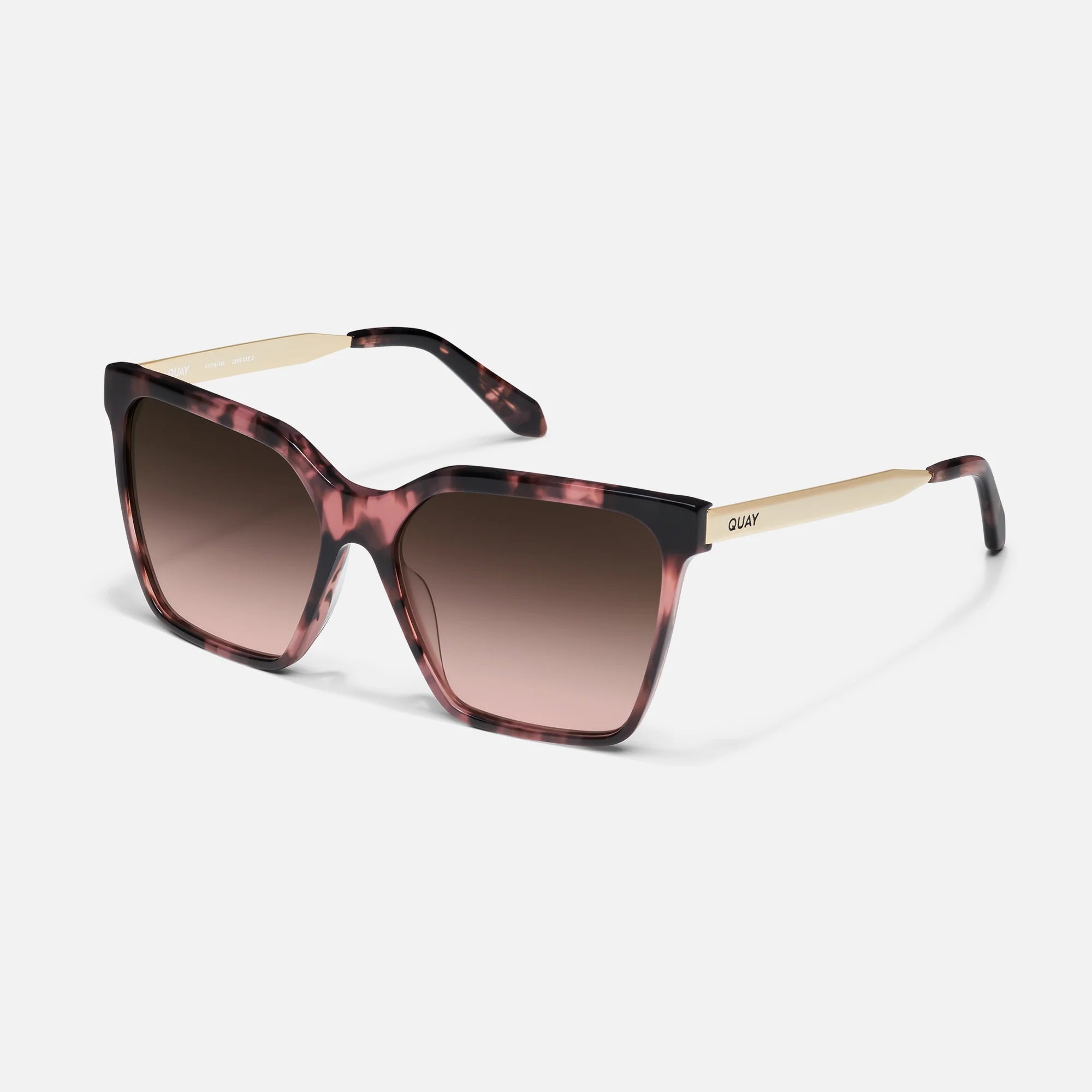 Sunglasses with a tortoiseshell frame and gradient lenses on a white background